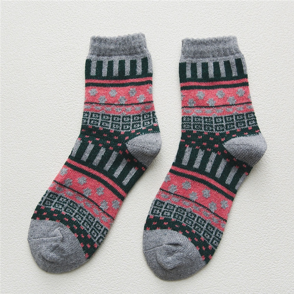 Womens 5 Pairs Vintage Style Thick Crew Socks - Picture 6 of 8